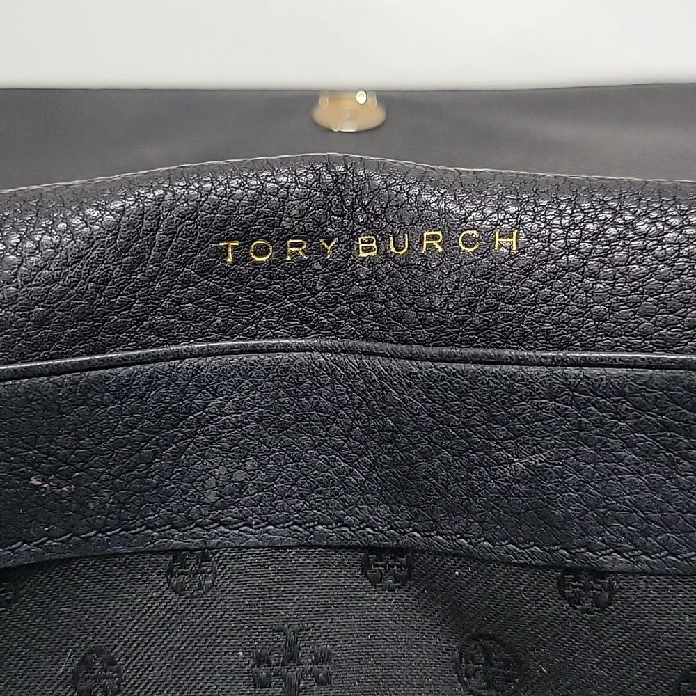 Tory Burch Black Pebbled Leather Flap Front Crossbody Bag